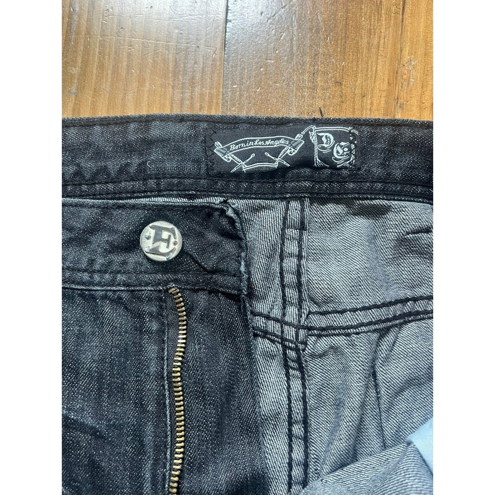 Y2K Born in Los Angeles Mens Dark Wash Straight Leg Jeans GrommetSize 36 - Picture 5 of 10